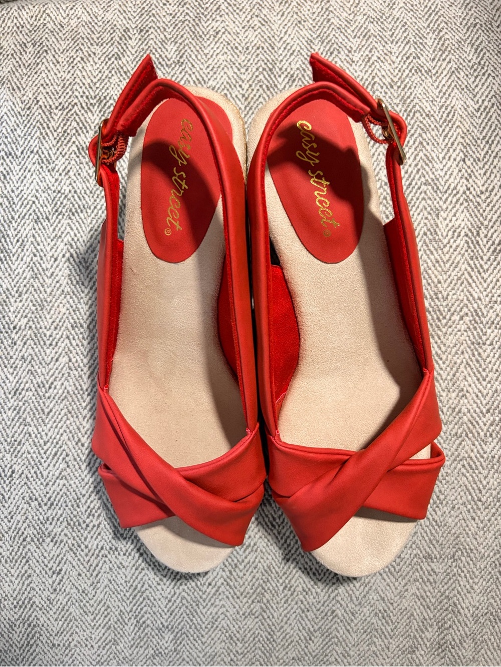 easy street Red Knotted Slingback Sandals